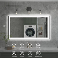 Miroir mural LED moderne avec affichage de la température et de l'heure, anti-buée, interrupteur tactile intelligent, indice de protection IP44, CRI 90, pour salle de bain