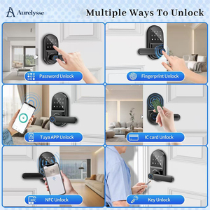 Serrure intelligente Tuya Aurelysse à installation facile, biométrique, par empreinte digitale, mot <span class=keywords><strong>de</strong></span> <span class=keywords><strong>passe</strong></span> numérique, poignée <span class=keywords><strong>de</strong></span> porte, haute sécurité, prix usine, OEM/ODM - Product Image 3