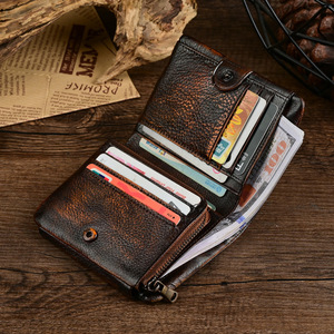 Ando Bag Vintage Genuine Leather Trifold <b>Wallet</b> <b>Men</b> Short Cowhide Card Holder with Coin Pocket - Product Image 4
