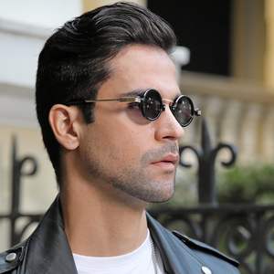 Gafas de sol redondas retro Steampunk unisex UV400 antideslumbrantes con montura de metal TR y lentes de PC color dorado XH3175 - Product Image 2