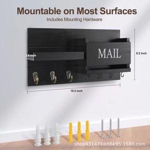 Retro-style wooden entryway key <b>rack</b>, wall-mounted mail and key organizer, front <b>door</b> miscellaneous <b>storage</b> <b>rack</b> - Product Image 3