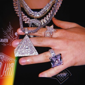 Colgantes de Pirámide Egipcia Triangular con Incrustaciones de Circonitas Cúbicas Estilo Hip Hop Miami Bling para Mujeres y Hombres, Joyería <span class=keywords><strong>Illuminati</strong></span>, Cadena de Tenis con Circonitas Cúbicas - Product Image 4