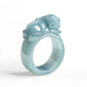 Authentic Natural A-Grade Jadeite Blue Water Fox-Shaped Finger <b>Ring</b> Rhodium 925 <b>Silver</b> Wedding <b>Ring</b> for <b>Men</b> Women Elegant Design - Product Image 1