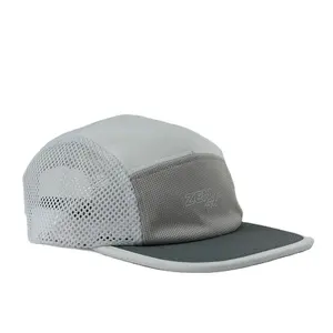 Topi Kemah 5 Panel dengan Logo cetak kustom topi olahraga nilon ringan topi Kemah dengan jaring di sisi