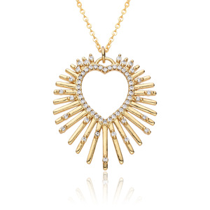 Collana Trendy Minimalista con Ciondolo a Cuore, Zirconi Cubici, Placcata Oro/Argento, Catene Chic per Fidanzamento - Product Image 1