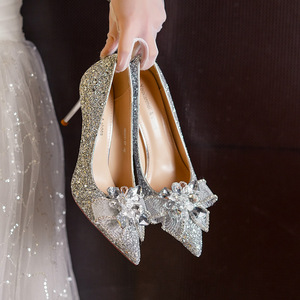6681-18E Sandalias de Tacón con Flores de Cristal, Punta Puntiaguda, Tacón de Aguja, Elegantes Zapatos de Novia para Boda, Cómodos - Product Image 2