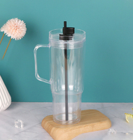 Gobelet en plastique noir transparent à double paroi de 40 OZ avec poignée et paille, pour jus, bière, camping en extérieur, usage quotidien et voiture