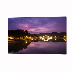 Modern Hotel Decor Pendurado Canvas Arte Lago Noite Cenário Tamanho Grande Pintura De Parede Impressão Em Tela