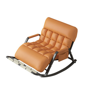 Modern Oversized Tufted Faux Leather Rocking Chair with Side Pocket Plush Padding <strong>Glider</strong> Chair for Living Room Bedroom - Product Image 5