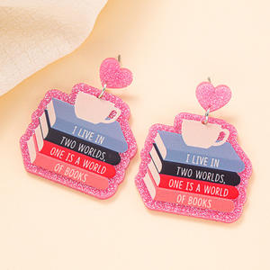 Livre coloré fleurs papillon acrylique boucles d'oreilles retour à l'école remise des diplômes cadeau de fête des enseignants pour les femmes Uionen 1808 - Product Image 4