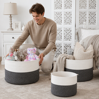 Panier à linge pour enfants de forme ronde tissé en corde de coton durable Panier à vêtements de style classique avec poignée en tissu