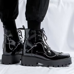 Bottes de luxe pour homme, style britannique, nouvelle collection 2026, à lacets, bout rond, en PU, pour loisirs en extérieur, imperméables et légères - Product Image 3