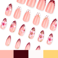 Druk-op nagels wijnrood Franse stippen 3D stereo bloemen nagelkunst, herbruikbare verwijderbare kunstnagels populaire verkoop