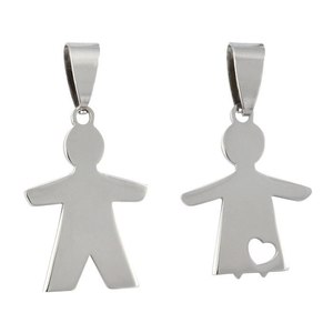 Ciondolo in Acciaio Placcato Oro 18K Personalizzabile con Charm HE & SHE e Diamante, Gioielli Cristiani con Pietra Principale - Product Image 1