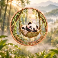 Panda endormi dans un panier en bambou, artisanat métallique, pièce commémorative, pièce en cuivre de 5 OZ à relief unique Forêt de bambou brumeuse