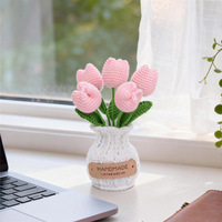 Bouquet de fleurs artificielles en laine faite main, micro-crochets, fleurs de tulipe finement tricotées, pour décoration de mariage, de fêtes et de restaurants, effet fleur préservée