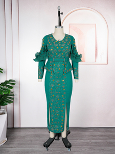 Hot Selling Luxury Evening <strong>Dresses</strong> Elegant Rheinestone Bead Mesh Patchwork Long <strong>Dresses</strong> African Church <strong>Dresses</strong> for Women - Product Image 2