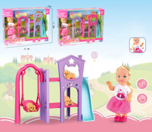 En Stock, mini juego de <span class=keywords><strong>muñecas</strong></span> de 4,5 pulgadas, Noria, barco pirata, casa de mascotas, cachorro embarazada, muñeca de moda DIY para niña - Product Image 2