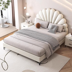 Letto Principessa a Petali per Bambini, Letto Matrimoniale in Pelle <span class=keywords><strong>e</strong></span> Legno per Ragazzi <span class=keywords><strong>e</strong></span> Ragazze, Design Moderno Minimalista con Contenitore, Arredamento Camera da Letto - Product Image 2