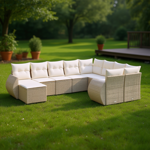 Conjunto de Sofás de Jardín de Ratán Beige, 6 Plazas, Muebles de Exterior Resistentes a la Intemperie, Diseño Contemporáneo - Product Image 2