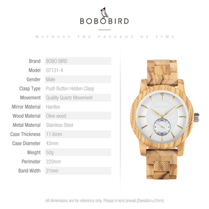 고급 BOBO BIRD Dropshipping 개인화 된 럭셔리 브랜드 맞춤형 브랜드 시계 로고 석영 심천 공장 Oem 목재 시계 - Product Image 6