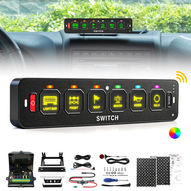 12V 24V Universal Combination Switch 6 Gang Off-Road Wireless Flashing Strobe Function for Trucks & Cars
