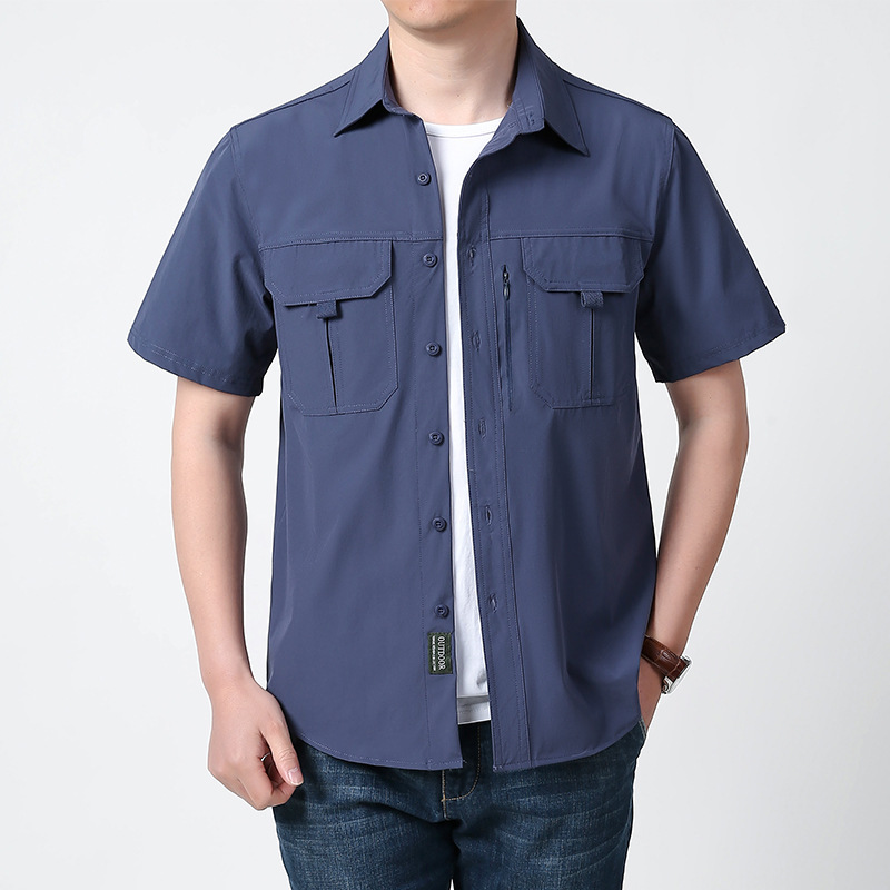 Chemise de travail bleue pour homme, style mécanicien/bâtiment