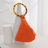 Bolso de playa de macramé de ganchillo vintage con borlas, bolso con cordón de algodón para mujer, bolsos de mano tejidos para mujer, monederos de mano