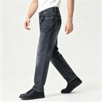 Jean gris anthracite pour homme, pantalon en denim noir délavé, coupe droite, effet usé, cinq poches, décontracté, fabricant OEM, vente en gros