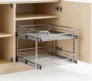 Panier coulissant moderne en acier inoxydable à 2 niveaux pour tiroirs de <span class=keywords><strong>cuisine</strong></span>, rangement durable pour couverts et vaisselle, conception coulissante - Product Image 6