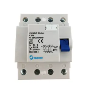 F364 30ma 63a 240V 4极电磁式高品质IEC标准剩余电流断路器rccb