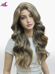 <span class=keywords><strong>Parrucca</strong></span> Ombre Lusso Marrone Cenere a Biondo Caramello con Onde Sciolte e Radice Naturale per <span class=keywords><strong>Donna</strong></span>, Parrucche Sintetiche in Pizzo alla Moda - Product Image 4
