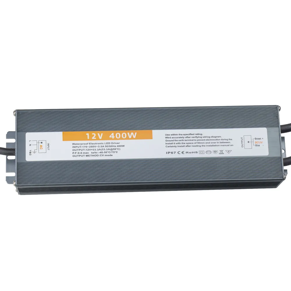 Controlador LED impermeable IP67 fuente de alimentación 12V 24V 400W transformador AC DC adaptador para tira de luces LED CCTV accesorios de alimentación