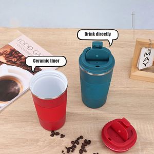 Custom logo Vacuum Insulated Tumblers Ceramic Liner Stainless Steel Travel <b>Coffee</b> Mug Leak-Proof Reusable <b>Coffee</b> Cup with Lid - Product Image 3