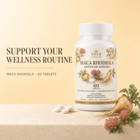 Complément Alimentaire Herbal en Comprimés de Maca, Rhodiola et Ginseng Américain, 60 Unités, Sans Gluten, Soutien Énergétique Quotidien pour Adultes