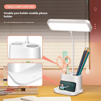 Lampe de bureau LED multifonctionnelle Porte-stylo rechargeable par USB Lampe de table à gradation tricolore pour l'étude et la lecture