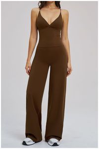 Ensembles de yoga élégants grande taille, extensibles dans quatre directions, respirants, avec haut à col en V et pantalon large à taille croisée - Product Image 4