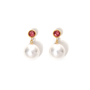 Boucles d'oreilles pendantes tendance avec perle et pierre précieuse rose, plaqué or PVD, acier inoxydable 316L, durable et résistant - Product Image 2