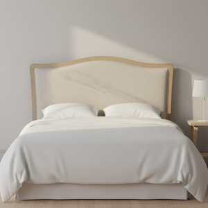 HL114K Testiera del <span class=keywords><strong>Letto</strong></span> in Stile <span class=keywords><strong>Francese</strong></span> di Lusso, King Size, Rivestita in Morbido Lino con Eleganti Linee, in Legno di Quercia Massiccio - Product Image 1