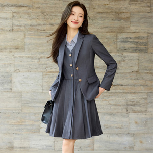 Women School Uniform Dress Set Long Sleeve Polyester Woven Fall 2025 For Teacher Work And Speech Contest - Product Image 1