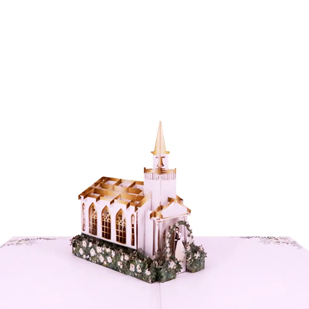 Winpsheng Custom Luxe Laser Gesneden Kerkgebouw Ontwerp Pop-Up Bruiloft Uitnodigingskaart