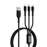 Câble de charge 3 en 1 65W, nylon tressé, USB vers IOS Micro Type-C, 1,2 m, 3A, chargeur rapide en métal pour smartphone et tablette