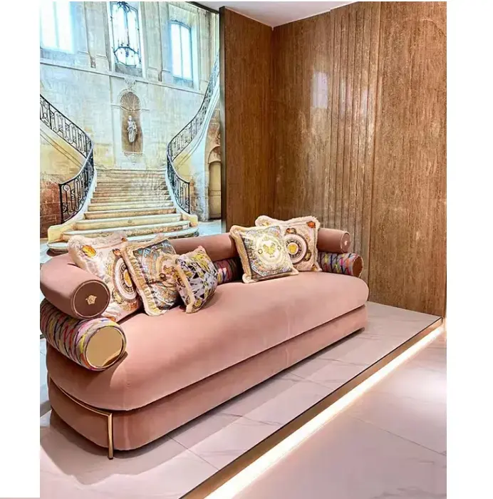 Мебель для дома, диваны из нержавеющей стали, современный тканевый секционный диван, нордический Розовый бархатный роскошный диван, дизайнерский Четырехместный диван
