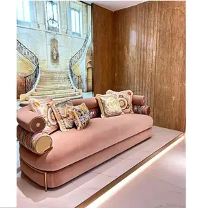 घर के फर्नीचर स्टेनलेस स्टील फ्रेम सोफे आधुनिक कपड़े अनुक्रमिक सोफे nordic गुलाबी मखमली सोफे डिजाइनर चार सीट