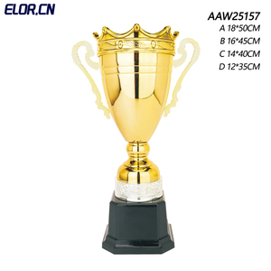 Trofeo de metal de corona imperial chapado en oro modelo popular al por mayor de fábrica Elor con base de plástico ABCD opciones de diferentes tamaños - Product Image 5
