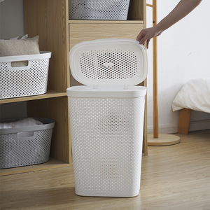 White Rectangle Plastic Laundry Basket For Bathroom Clothing Storage Organizer 2071 - Product Image 4