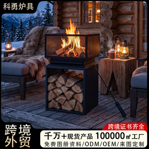 Outdoor Wood Burning Fire Pit Square Fireplace For Villa Courtyard Home Garden Heating With Firewood Storage - Product Image 3