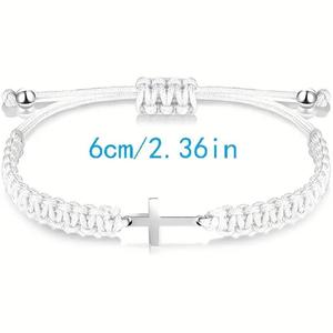 Trendy Christian Prayer Woven Braided Bracelet in Red & Black Stainless Steel with Pearl Knitted Cross Polyester <b>String</b> & Rope - Product Image 6