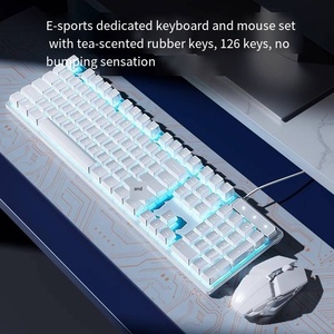 لوحة مفاتيح ألعاب سلكية USB بـ 104 مفتاح مع إضاءة خلفية RGB مقاومة للماء صامتة مضادة للتشويش سهلة التوصيل والتشغيل بتصميم مريح باللون الأزرق للكمبيوتر المكتبي/المحمول/الكمبيوتر الشخصي - Product Image 1