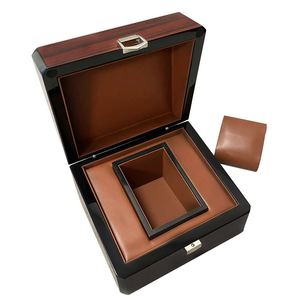 <b>Rectangular</b> Wood <b>Watch</b> Box With Leather Interior High Gloss Finish Snap Closure Protective Storage Case - Product Image 2